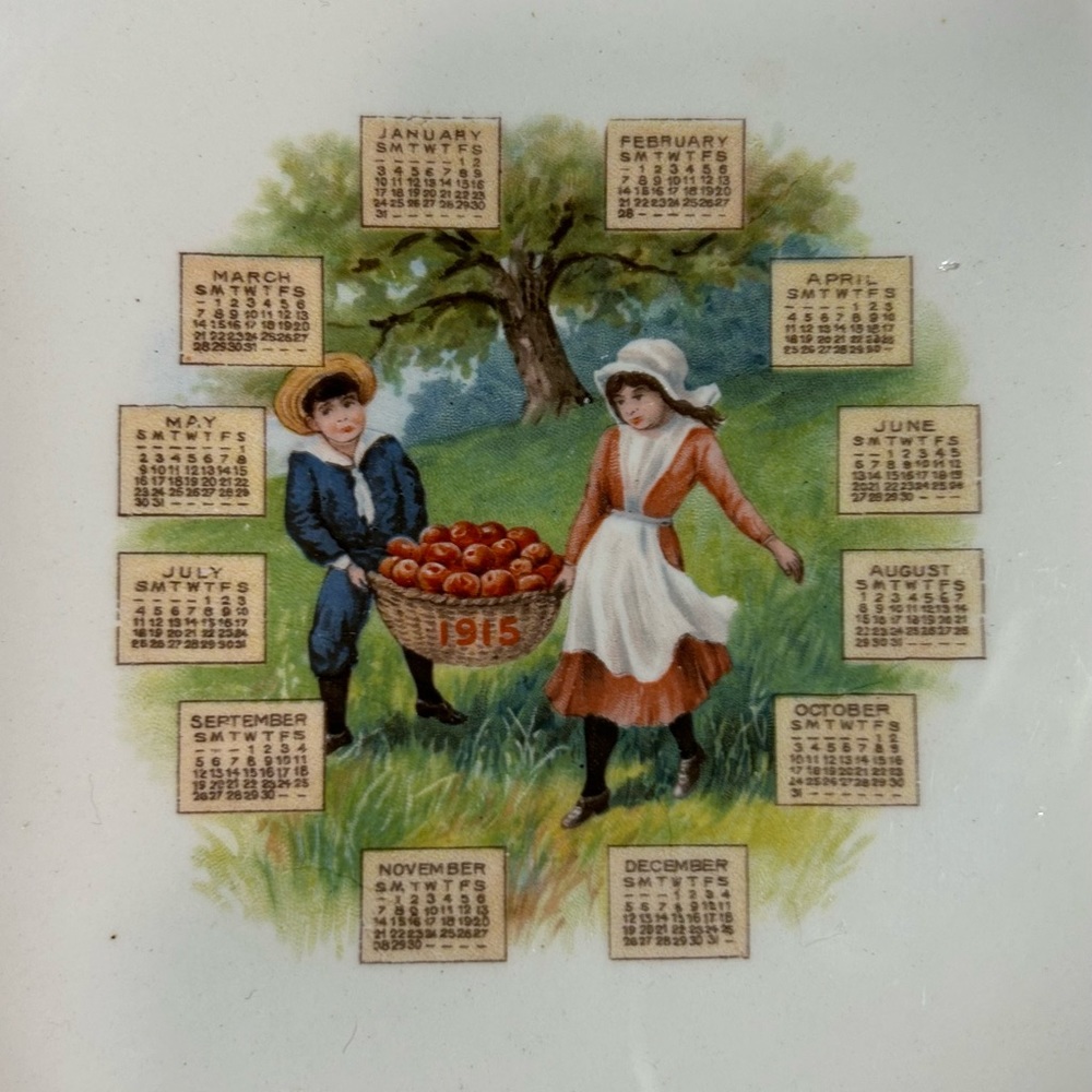 Antique Plate: 1915 Calendar Porcelain Cabinet /Wall Plate Vintage *Grandmacore*